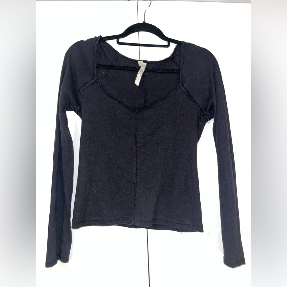 Free People Navy Long Sleeve Top